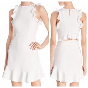 Likely Fanning white ruffle detail cutout back dress MM11